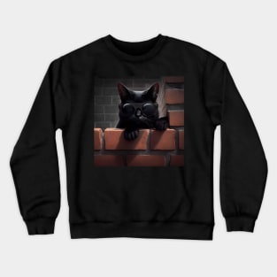 Black Cat with sunglasses sitting on brick wall sticker Crewneck Sweatshirt